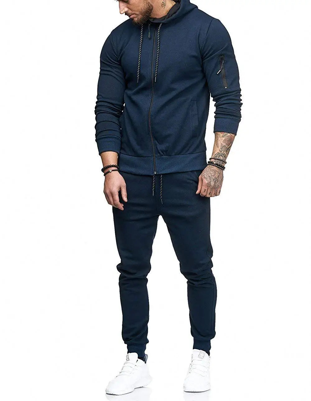 Mens Autum Winter Sport Hoodied Trends Solid Fitness Zipper Hoodies Sweatpants Male Slim Casual Fashion Tracksuits 2022 New - Forever Growth 