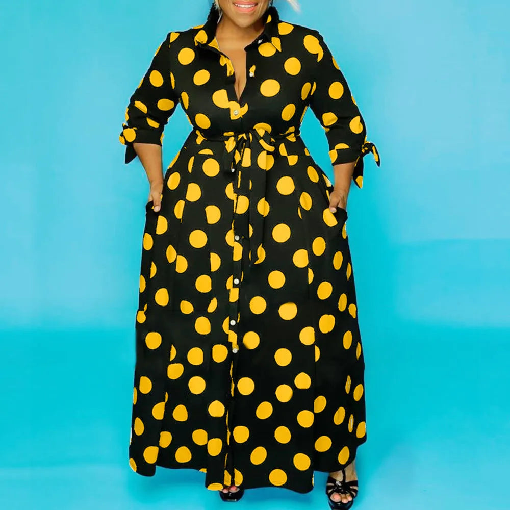 Dot Print Button Up Plus Size XL-5XL Maxi Dress - Forever Growth 