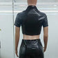 PU Leather Crop Tops+Bike Shorts 2pc Outfit - Forever Growth 