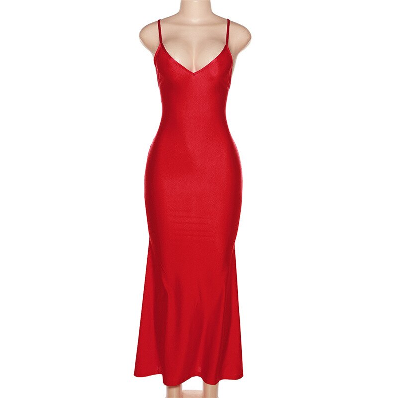 Valentine’s Day Red Spaghetti Strap Maxi Dress - Forever Growth 