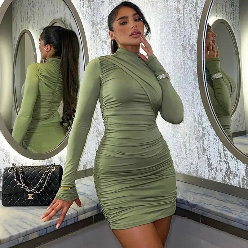 Black Long Sleeve Ruched Bodycon Mini Dresses - Forever Growth 