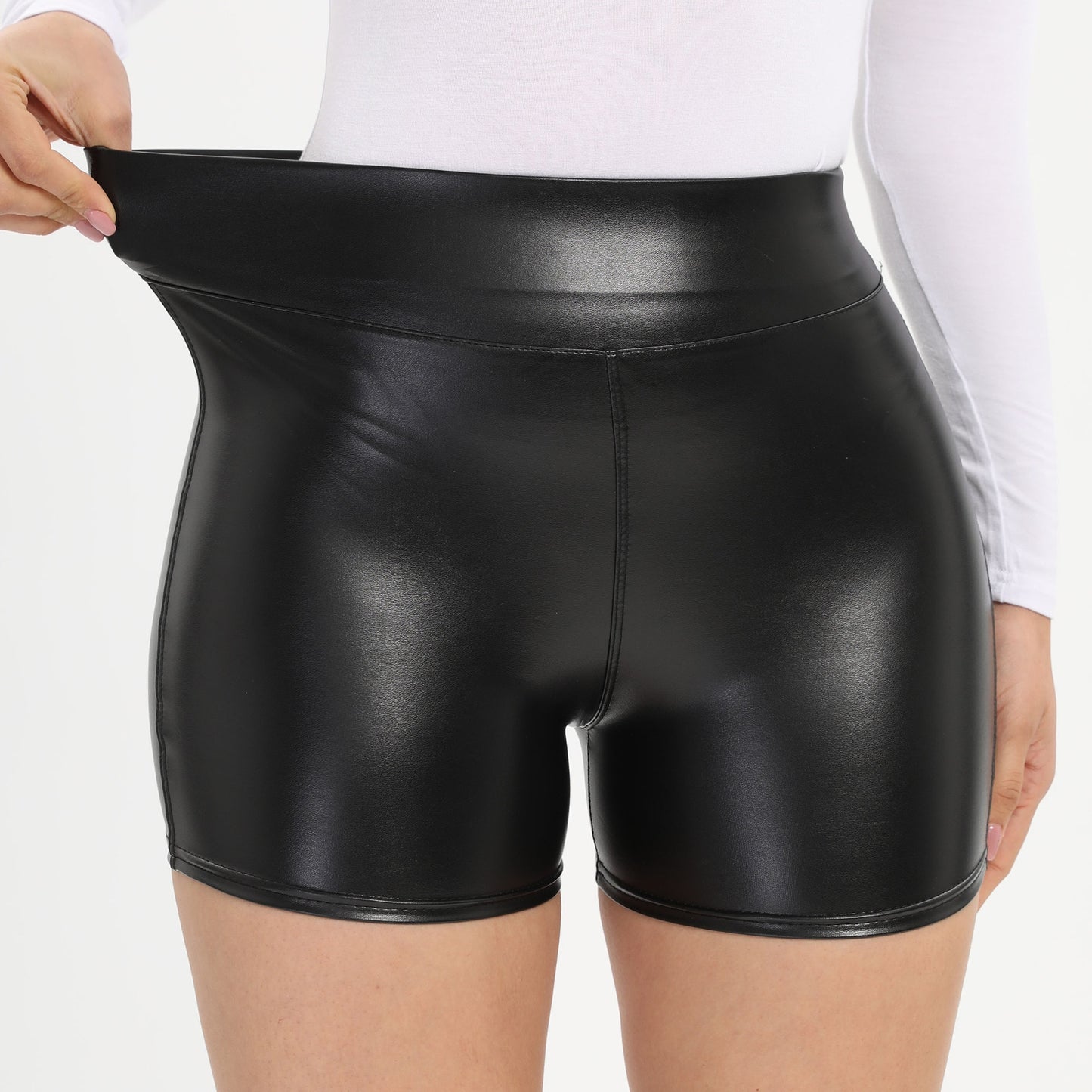 Pu Leather Sexy Elastic Waist High Waist Shorts - Forever Growth 