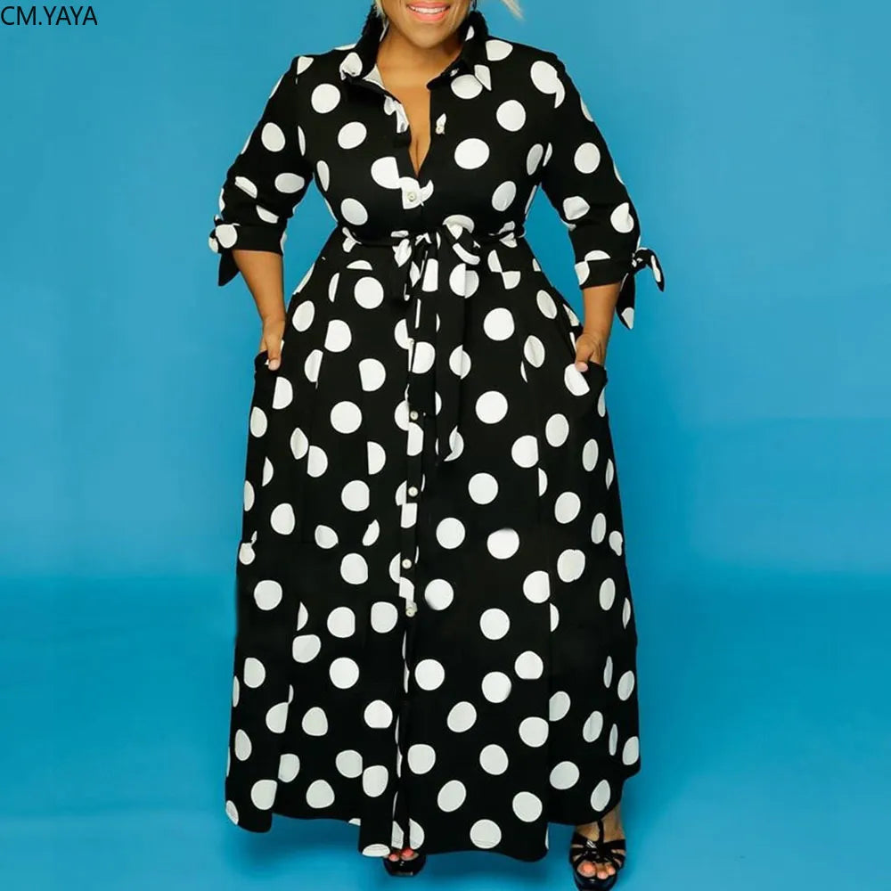 Dot Print Button Up Plus Size XL-5XL Maxi Dress - Forever Growth 