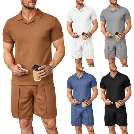 Leisure Ribbed Short Sleeve Polo Shirts+ Shorts Sets - Forever Growth 