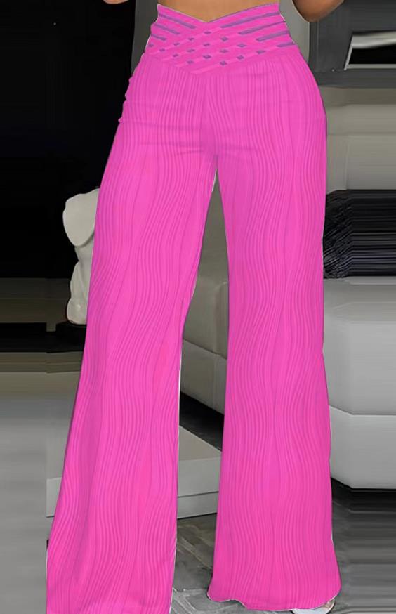 High Waist Flared Criss Cross Sheer Pants - Forever Growth 