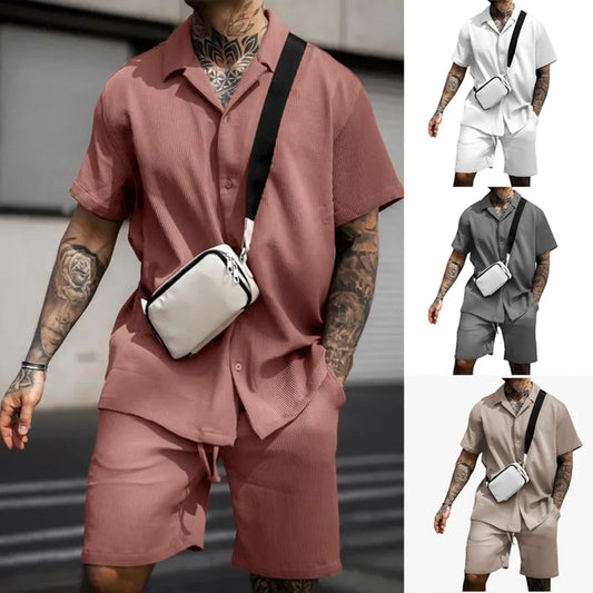 Comfortable Button Short Sleeve Polo Shirt +Shorts Set - Forever Growth 