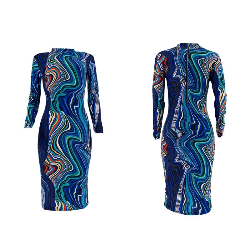 Tie Dye Plus Size XL-5XL Long Sleeve Zipper Maxi Dress - Forever Growth 