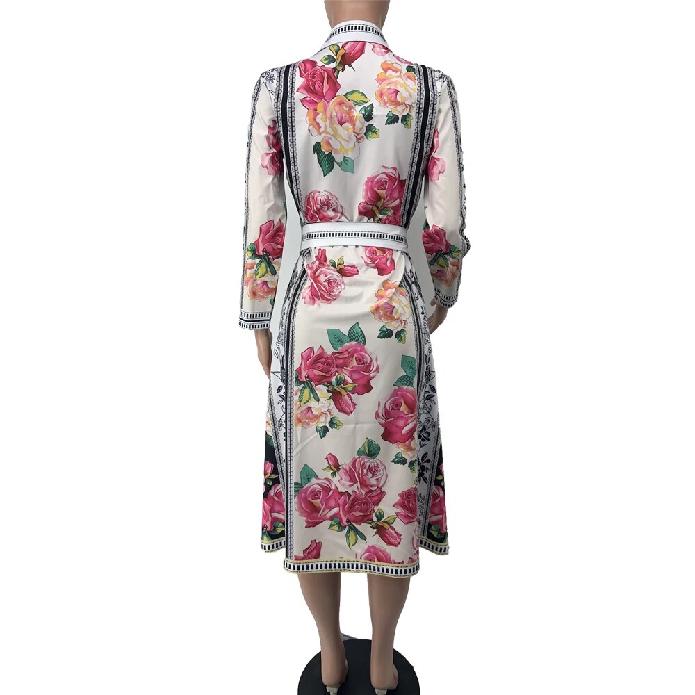 Midi Long Sleeve Floral Elegant Pleated Dresses - Forever Growth 