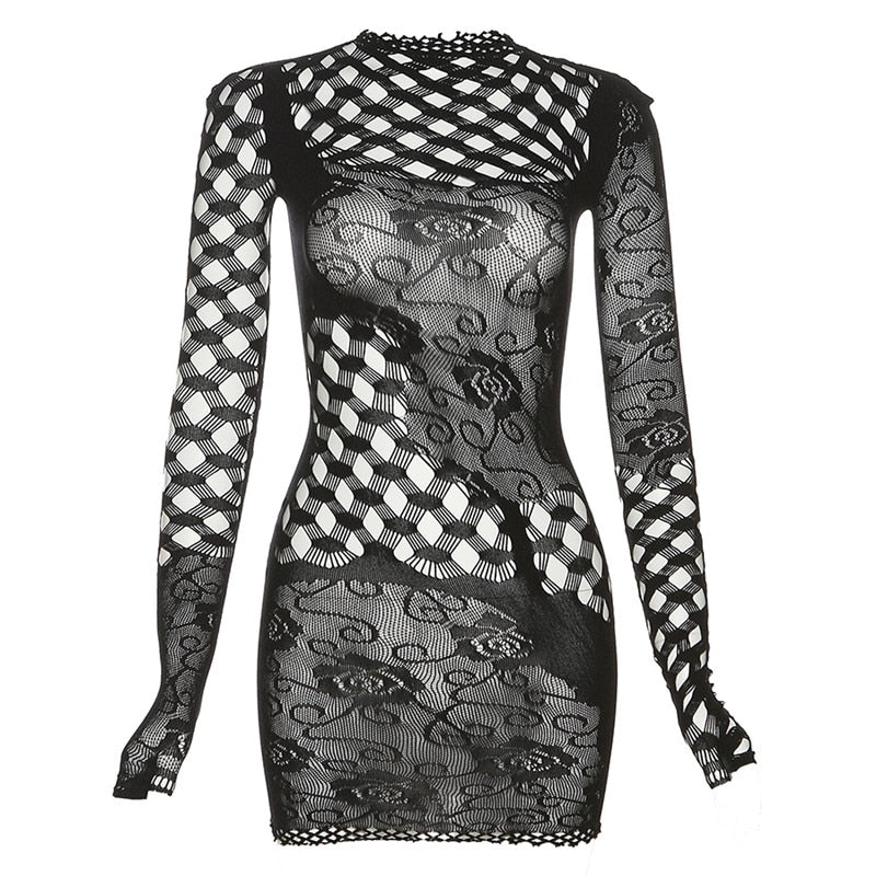 Weird Puss Lace Patchwork Sexy Dress - Forever Growth 