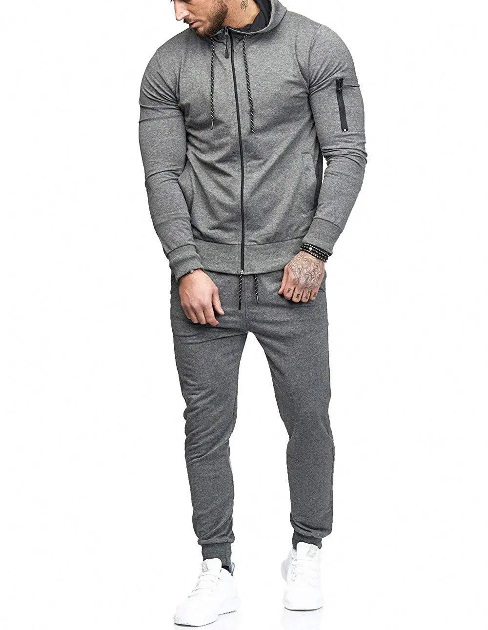 Mens Autum Winter Sport Hoodied Trends Solid Fitness Zipper Hoodies Sweatpants Male Slim Casual Fashion Tracksuits 2022 New - Forever Growth 