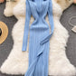 Knitted Long Sleeve Pencil Bodycon Split Sweater Dress - Forever Growth 