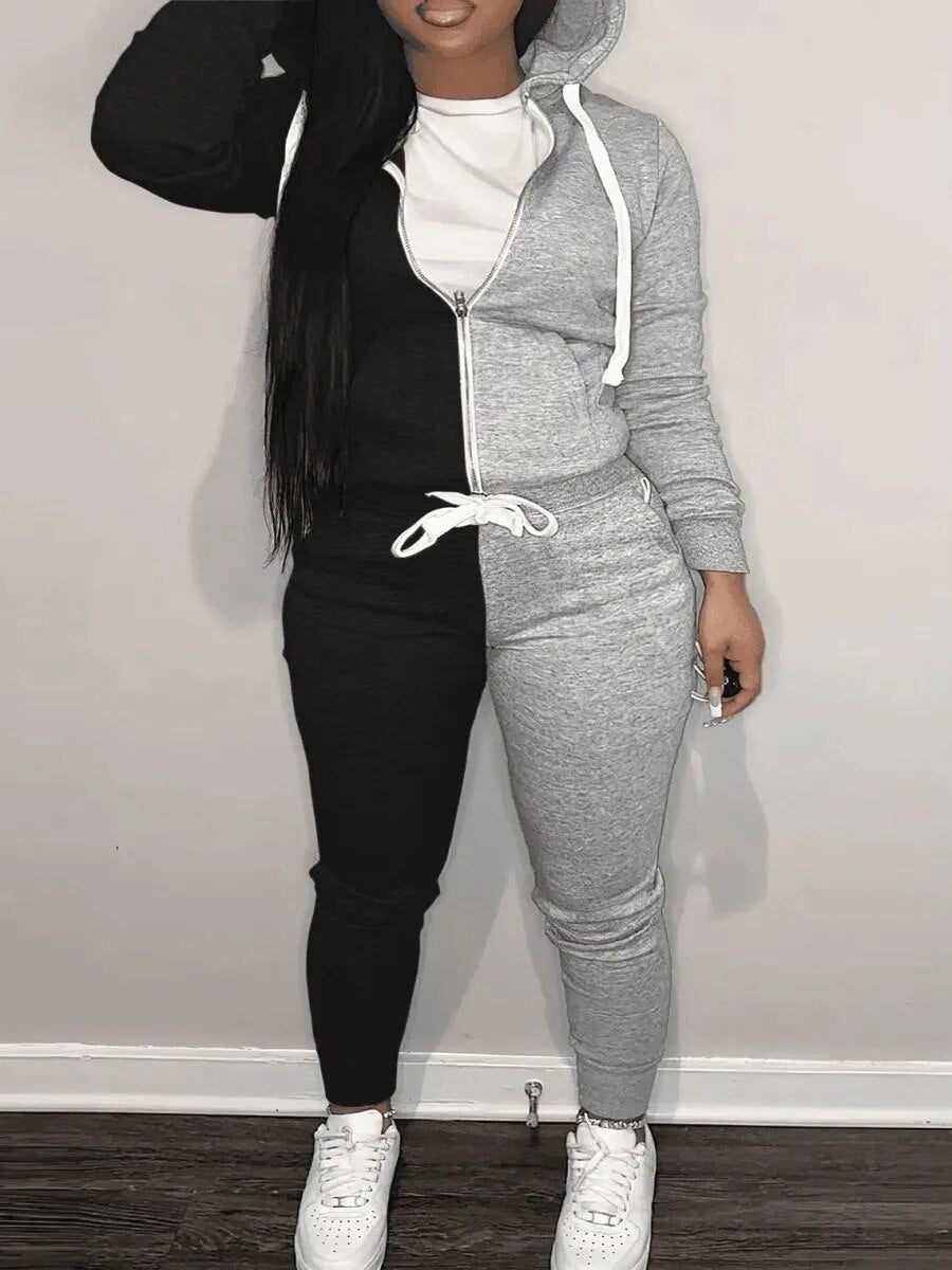 Hooded Collar Long Sleeved Tracksuit Set - Forever Growth 