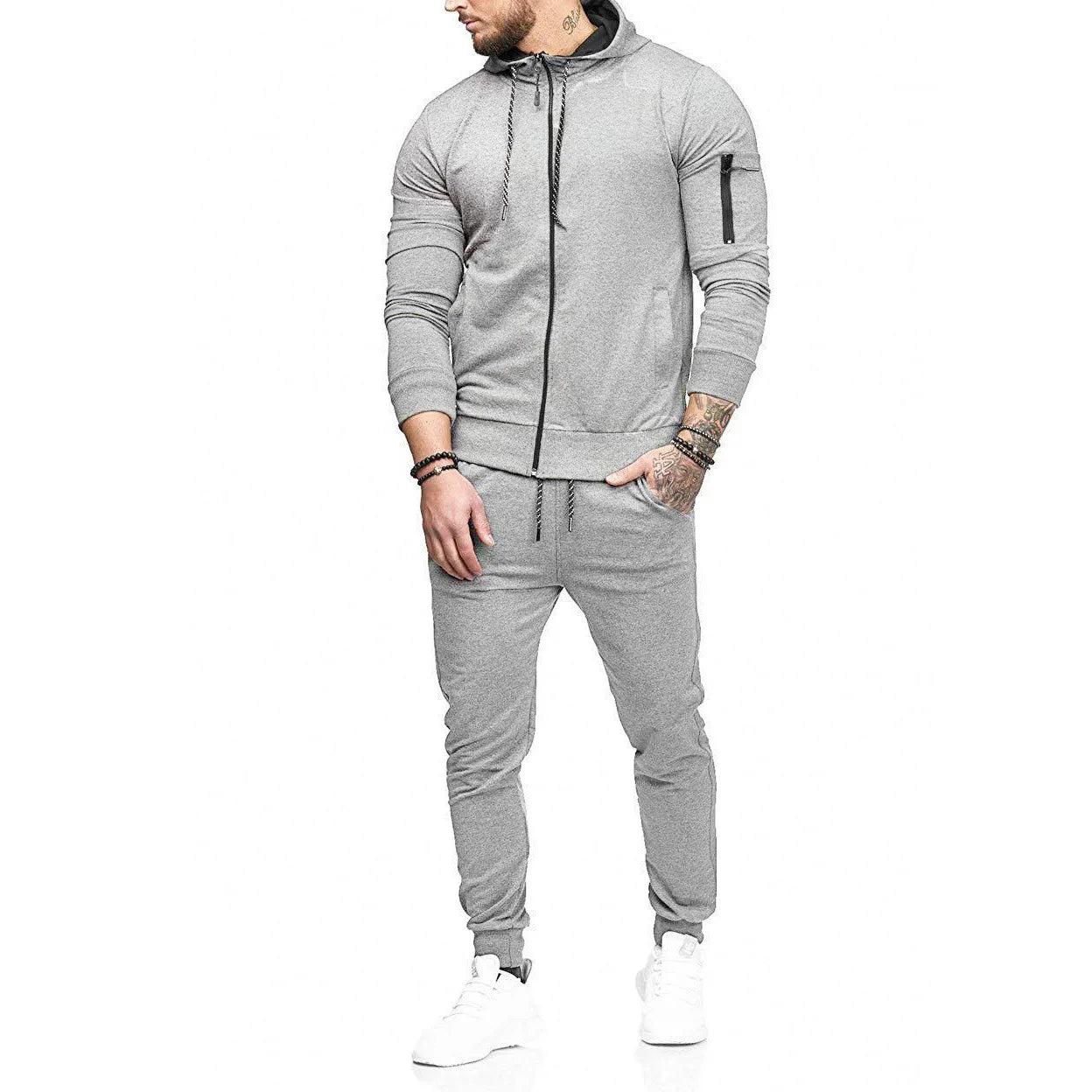 Mens Autum Winter Sport Hoodied Trends Solid Fitness Zipper Hoodies Sweatpants Male Slim Casual Fashion Tracksuits 2022 New - Forever Growth 