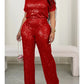 Sequin Short Sleeved Shirt+ Wide Leg Pants Set - Forever Growth 