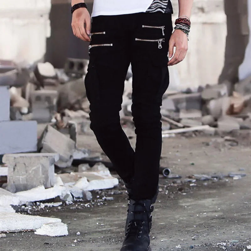 Skinny Distressed Slim Elastic Cargo Pants - Forever Growth 