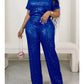 Sequin Short Sleeved Shirt+ Wide Leg Pants Set - Forever Growth 