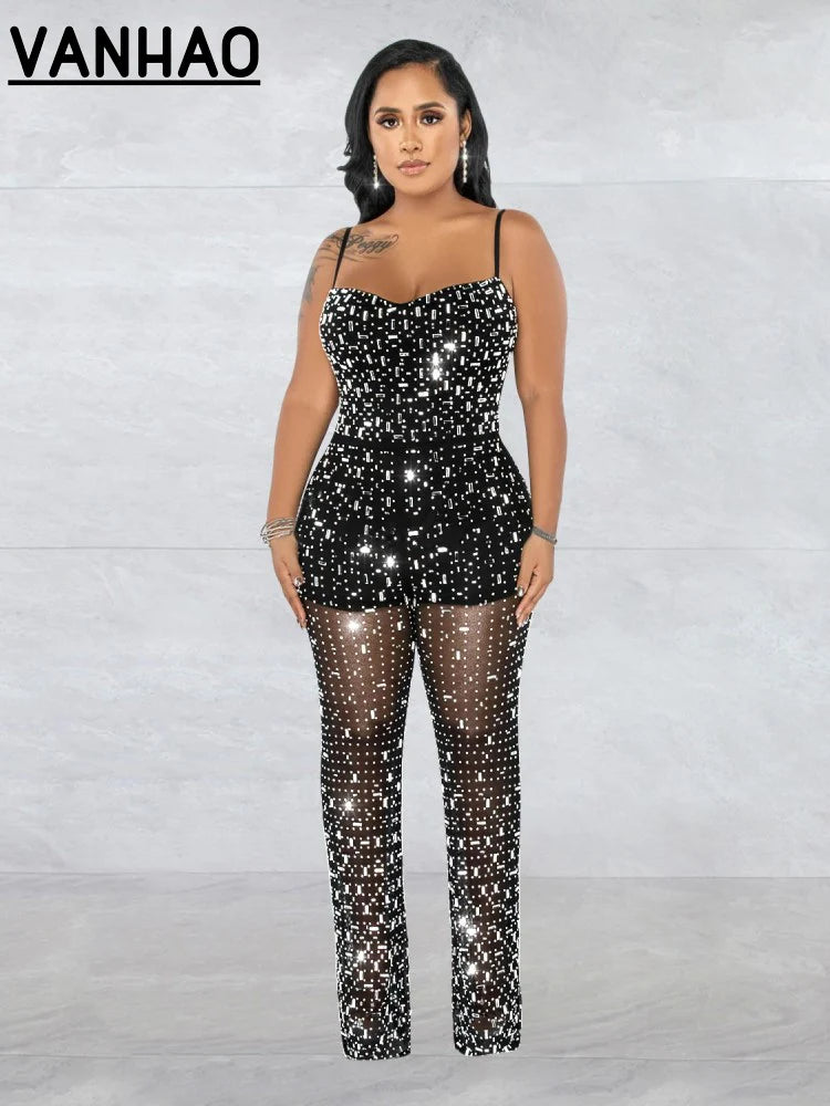 Sleeveless Skinny Rhinestone Jumpsuit - Forever Growth 