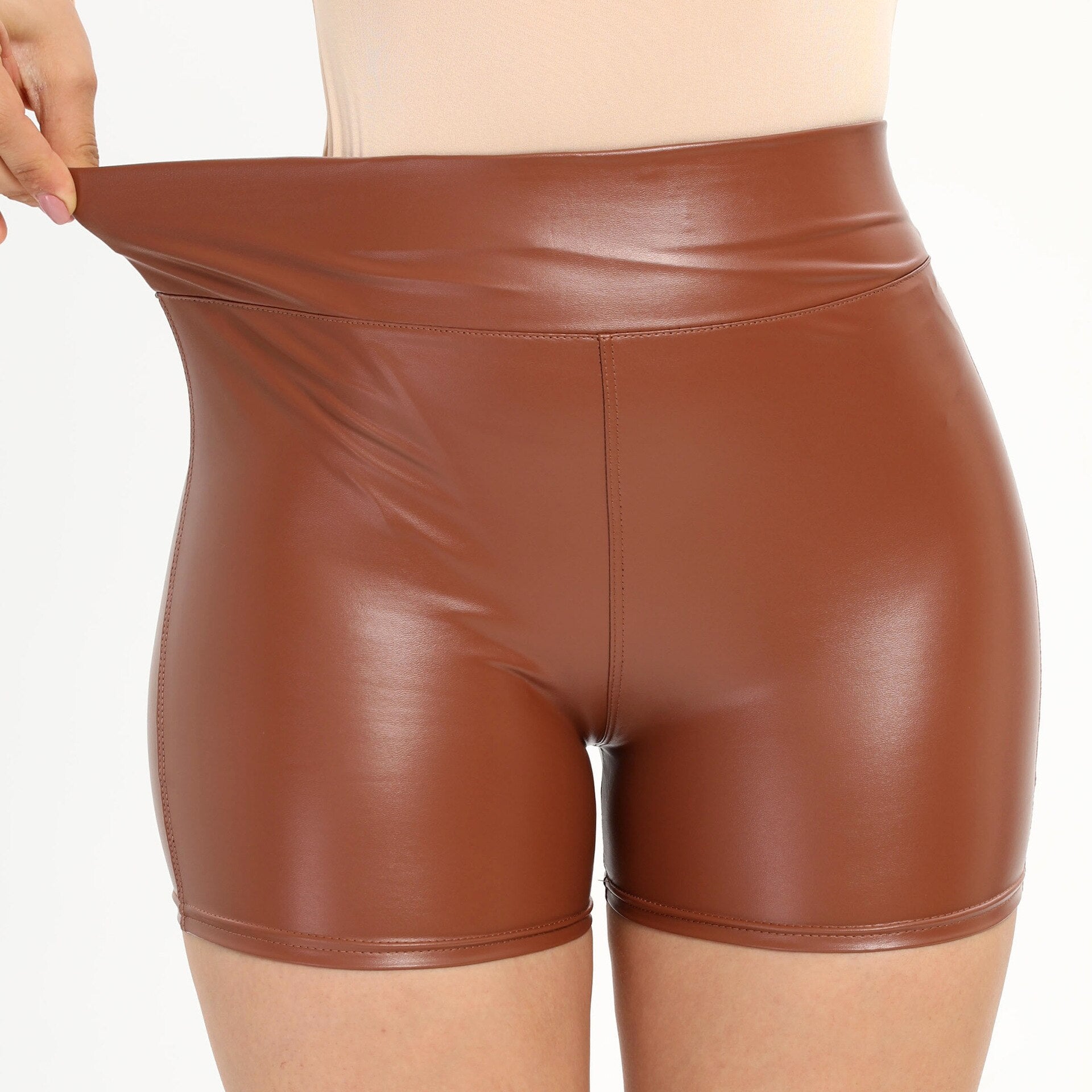 Pu Leather Sexy Elastic Waist High Waist Shorts - Forever Growth 