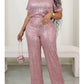 Sequin Short Sleeved Shirt+ Wide Leg Pants Set - Forever Growth 