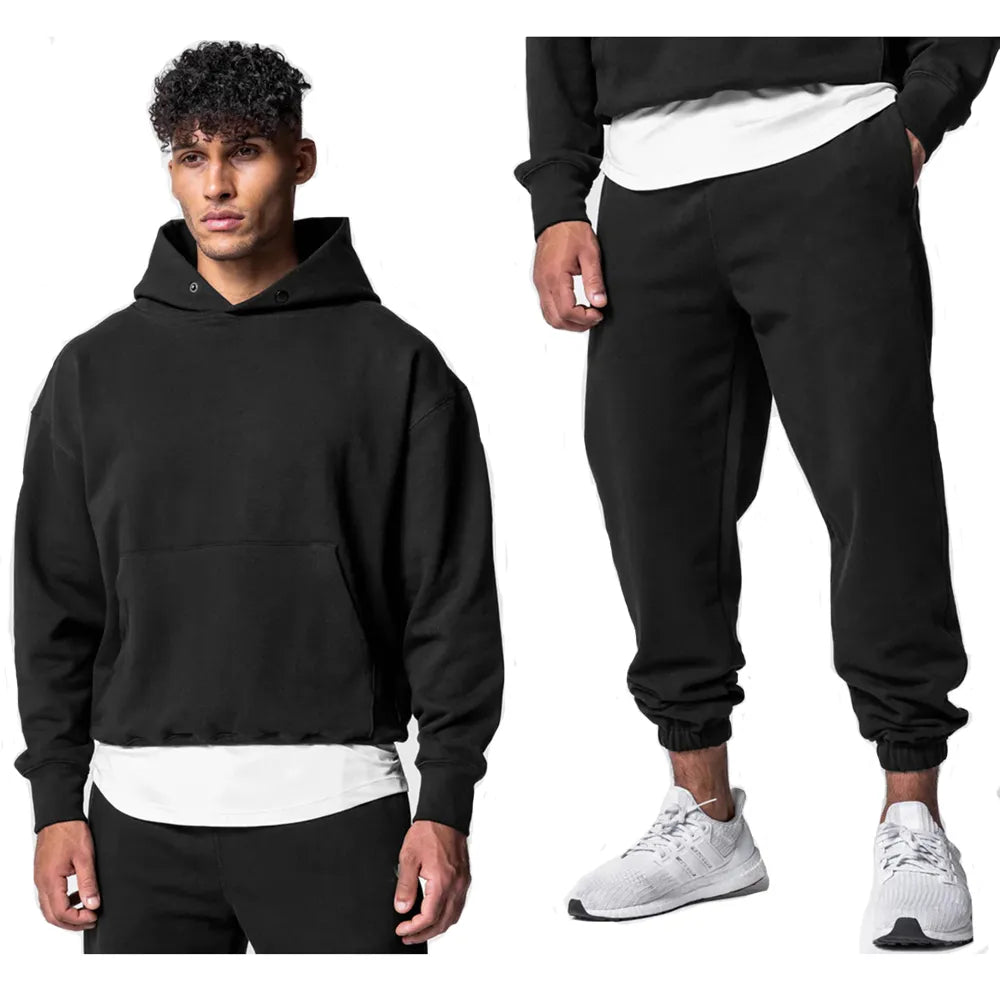 Men's Thick Cotton Training Sets Hoodie Casual Sports Pullover Hooded 2-piece Top with Pants Sweatshirts Gym Running Tracksuits - Forever Growth 