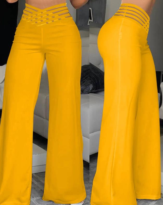 High Waist Flared Criss Cross Sheer Pants - Forever Growth 