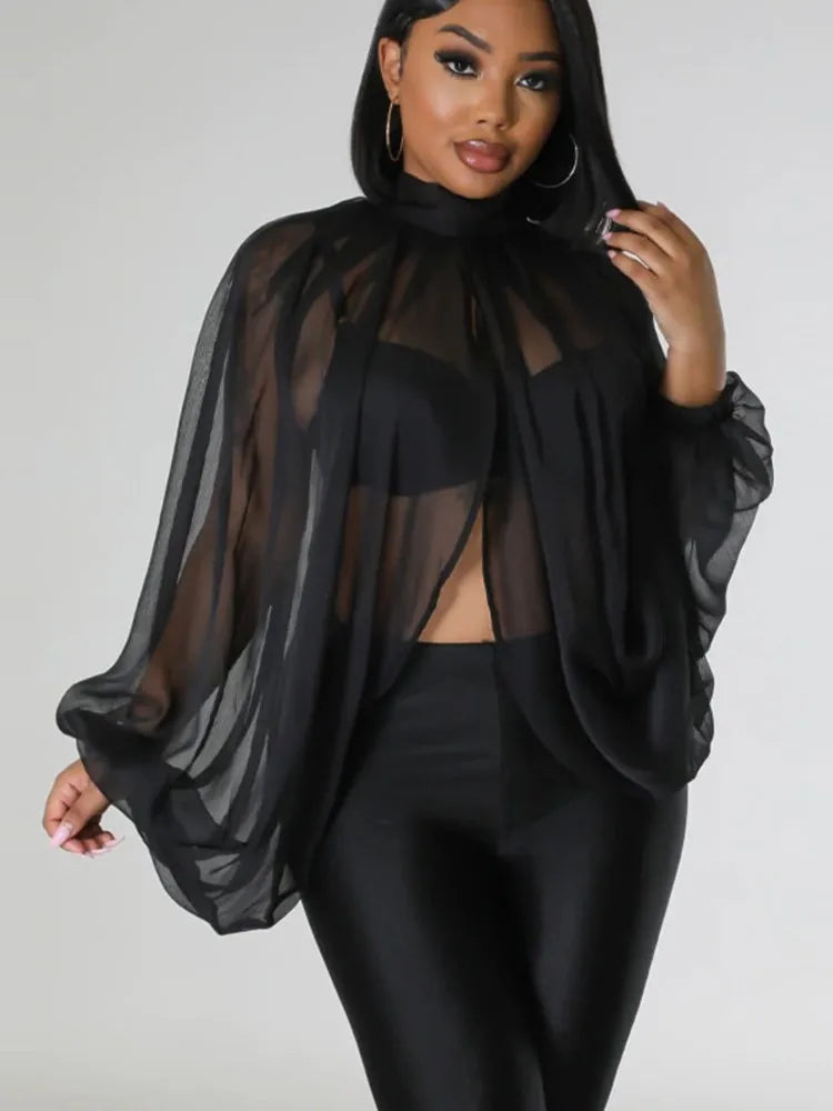 Gradient Printed Batwing Front Split Sexy Blouse - Forever Growth 