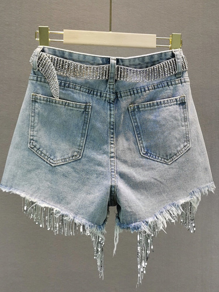 Beaded Tassel Denim Shorts - Forever Growth 