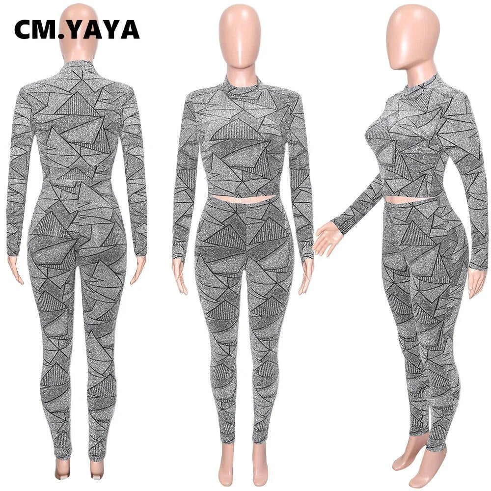 Geometrical Long Sleeve Shirt+ Legging Pants Sets - Forever Growth 