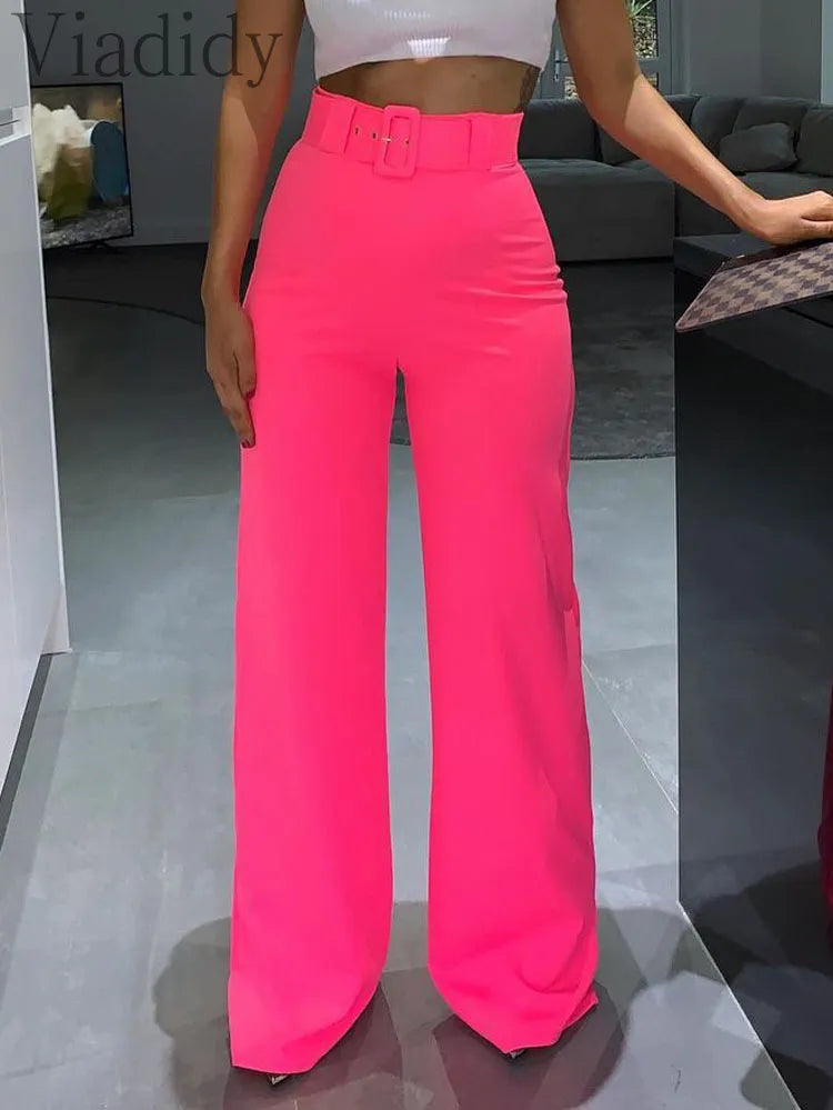 Elegant High Waist Straight Pants w/ Belt - Forever Growth 