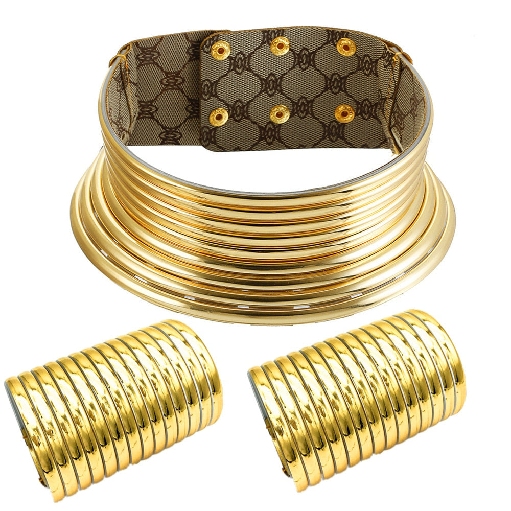 African Exaggerated Chokers+Two-hand Bracelet Jewelry Sets - Forever Growth 
