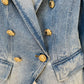 Slim Fitting Double Breasted Lion Buttons Denim Blazer - Forever Growth 