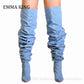 I'm A Slouchy Thigh High Blue Denim Over The Knee Boots - Forever Growth 