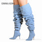 I'm A Slouchy Thigh High Blue Denim Over The Knee Boots - Forever Growth 