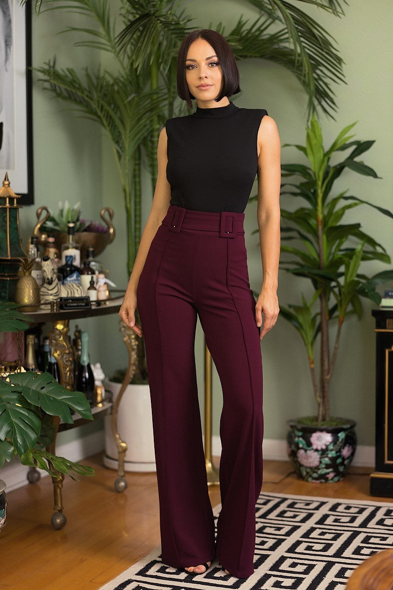 High Waist Pants W/ Buckle Detail On The Waist - Forever Growth 