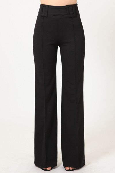 High Waist Pants W/ Buckle Detail On The Waist - Forever Growth 