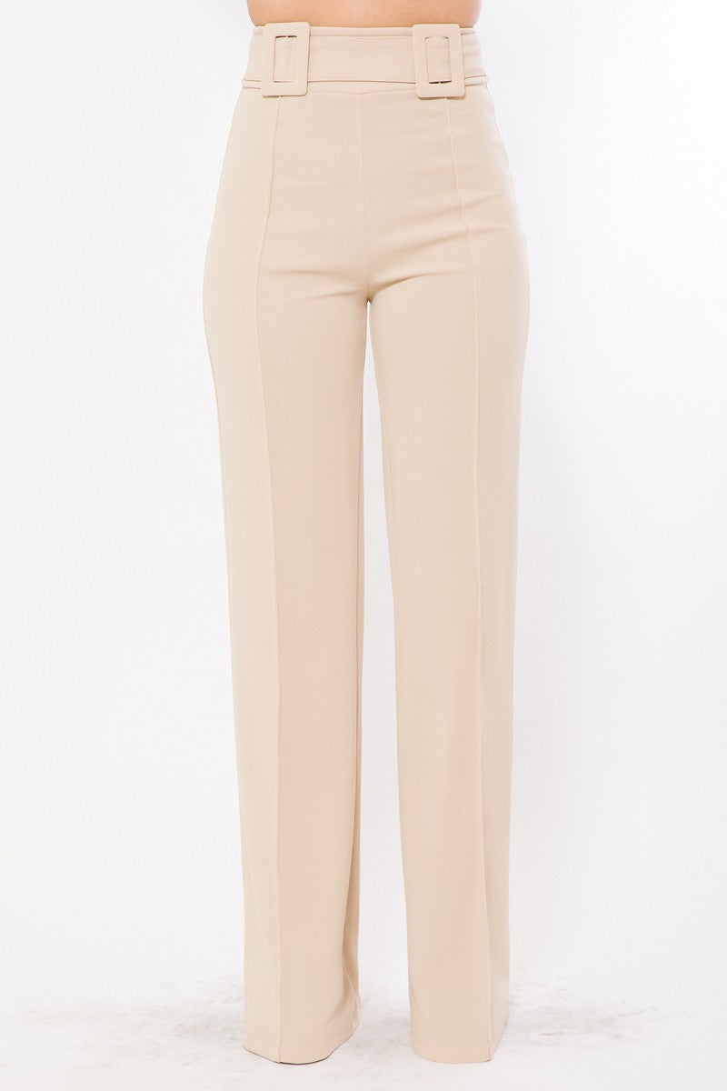 High Waist Pants W/ Buckle Detail On The Waist - Forever Growth 