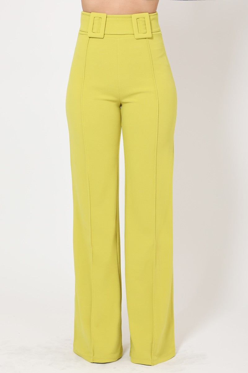 High Waist Pants W/ Buckle Detail On The Waist - Forever Growth 