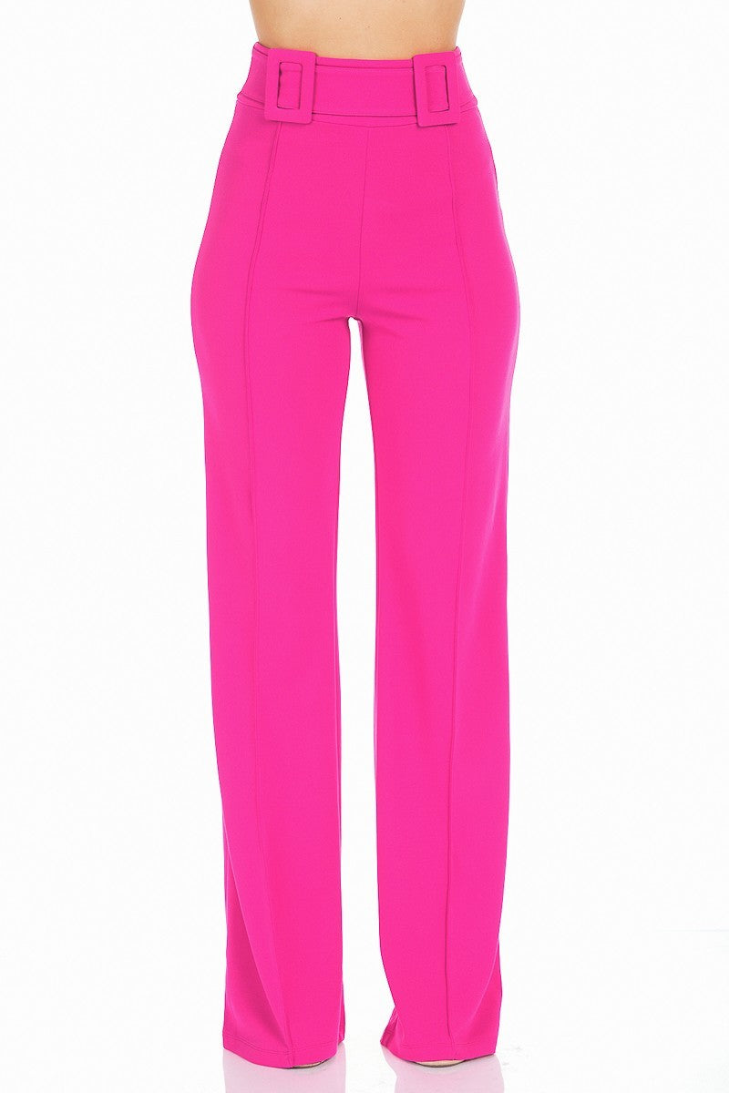 High Waist Pants W/ Buckle Detail On The Waist - Forever Growth 