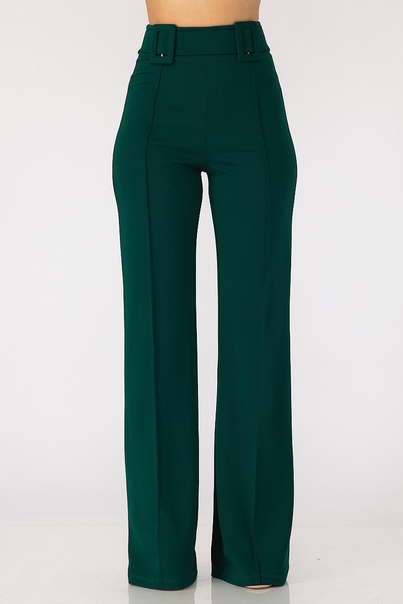 High Waist Pants W/ Buckle Detail On The Waist - Forever Growth 