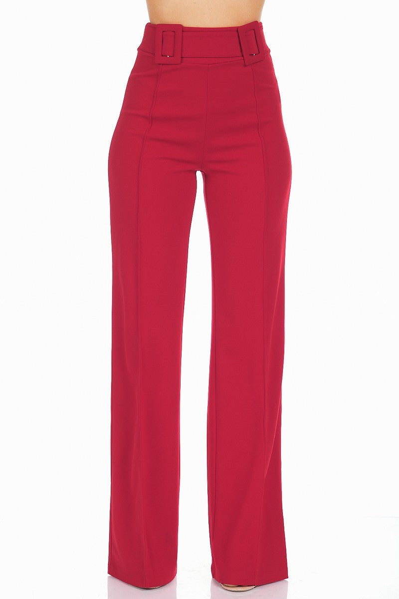 High Waist Pants W/ Buckle Detail On The Waist - Forever Growth 