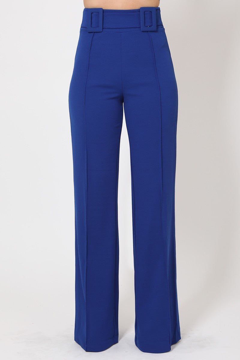 High Waist Pants W/ Buckle Detail On The Waist - Forever Growth 