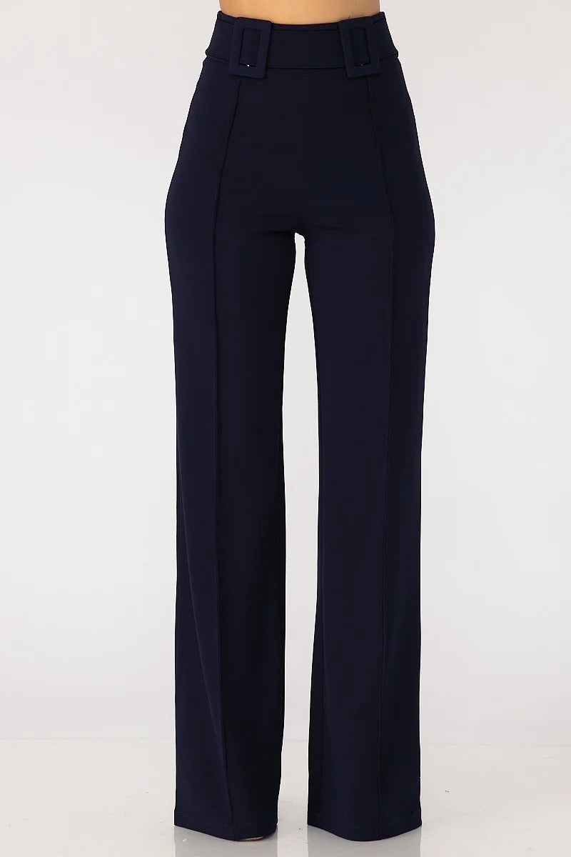 High Waist Pants W/ Buckle Detail On The Waist - Forever Growth 