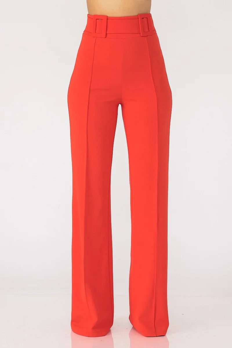 High Waist Pants W/ Buckle Detail On The Waist - Forever Growth 