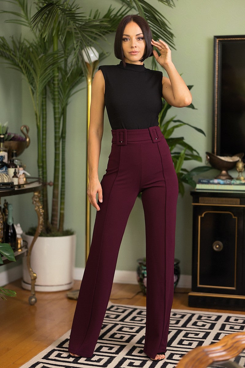 High Waist Pants W/ Buckle Detail On The Waist - Forever Growth 