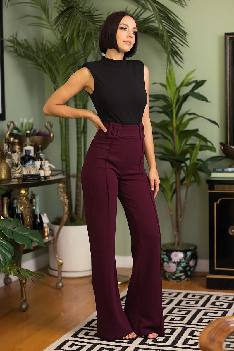 High Waist Pants W/ Buckle Detail On The Waist - Forever Growth 