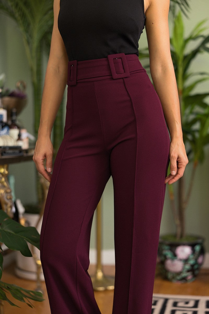 High Waist Pants W/ Buckle Detail On The Waist - Forever Growth 