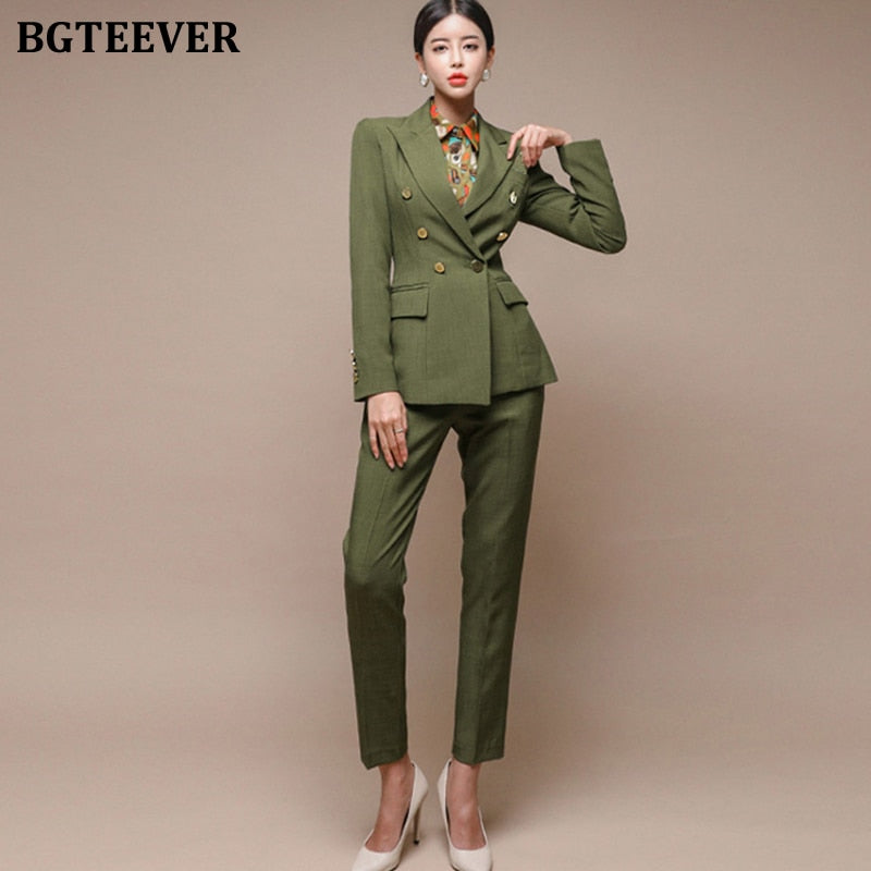 Double-breasted Slim Green Blazer Set - Forever Growth 