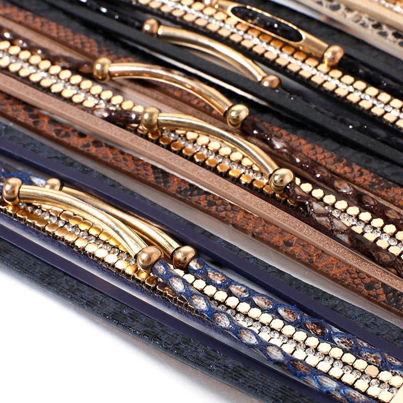 Snakeskin Pattern Leather Wide Multilayer Bracelet - Forever Growth 