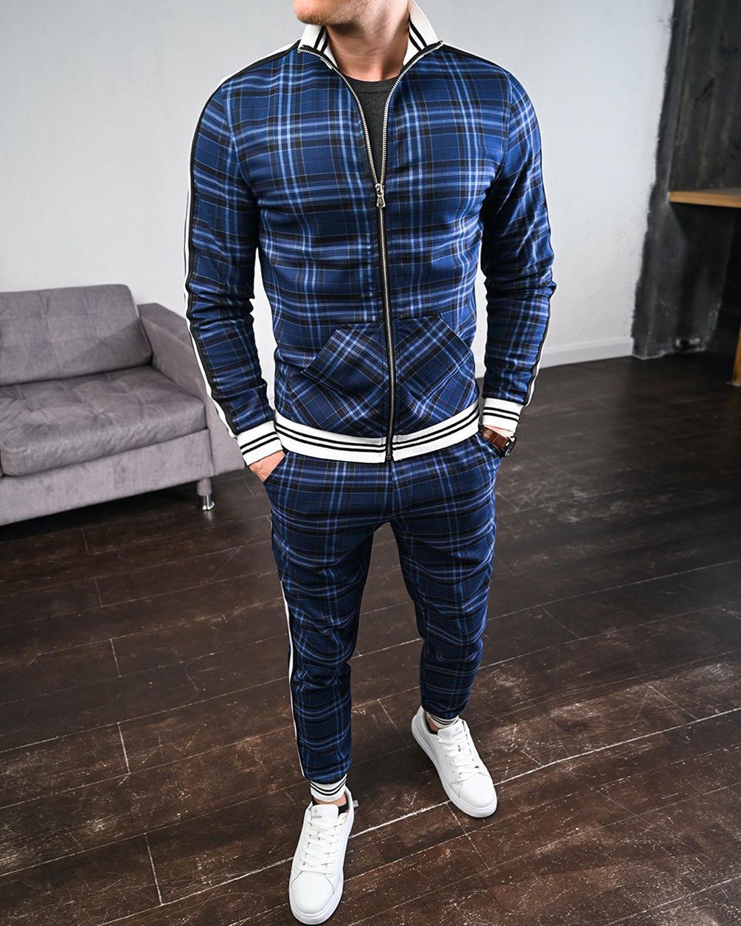 Trendy Plaid Sportswear Tracksuit Set - Forever Growth 