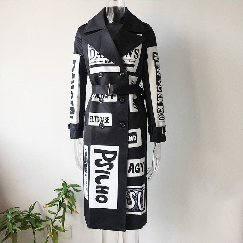 Printing Letters Stylish Graffiti Trench Coat - Forever Growth 